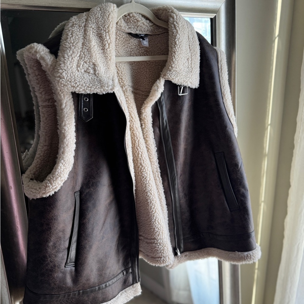 Brown and Cream Shearling Vest